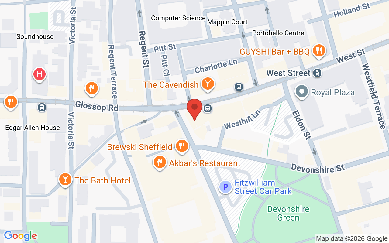 Map showing the location of Wigs & Warpaint Sheffield
