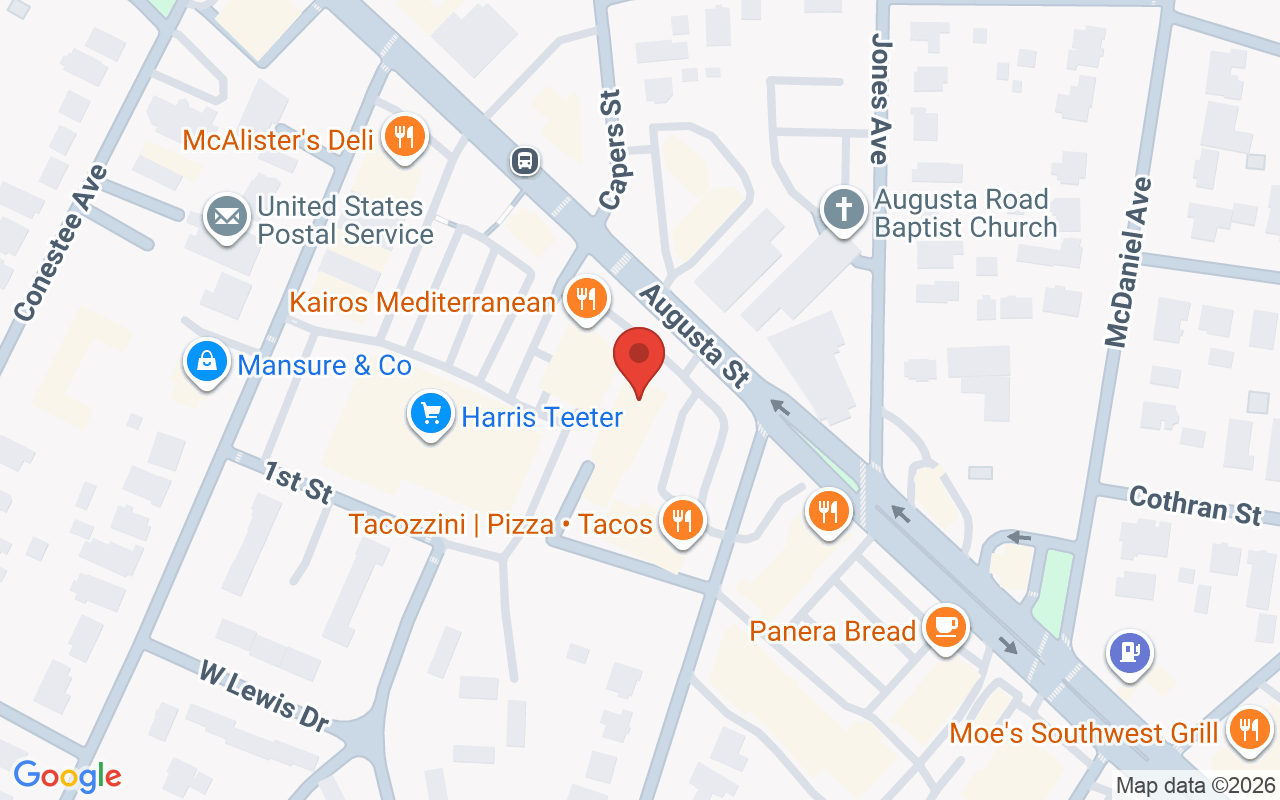 Map showing the location of Wisteria Salon Spa – Augusta Village