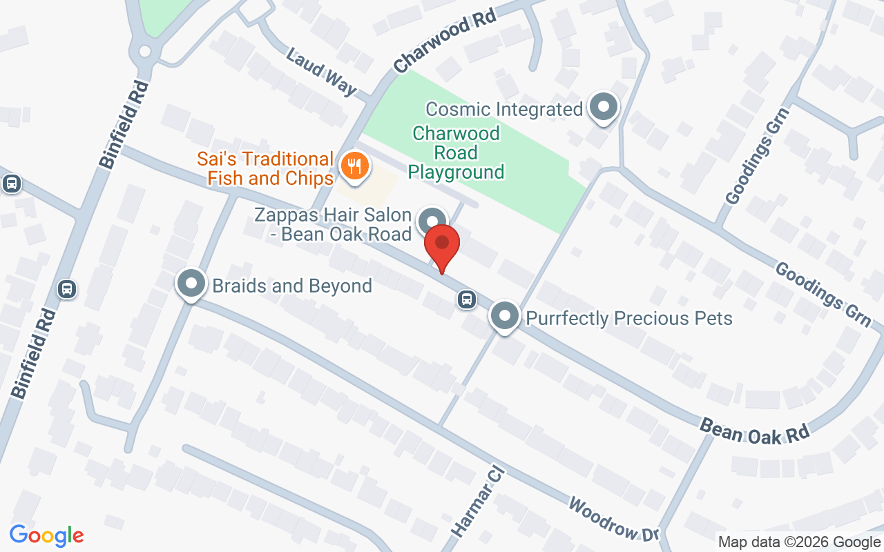 Map showing the location of Zappas Bean Oak Road Salon, Wokingham