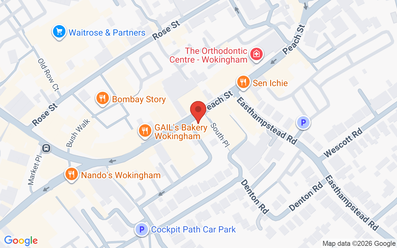 Map showing the location of Zappas Peach Street Salon, Wokingham