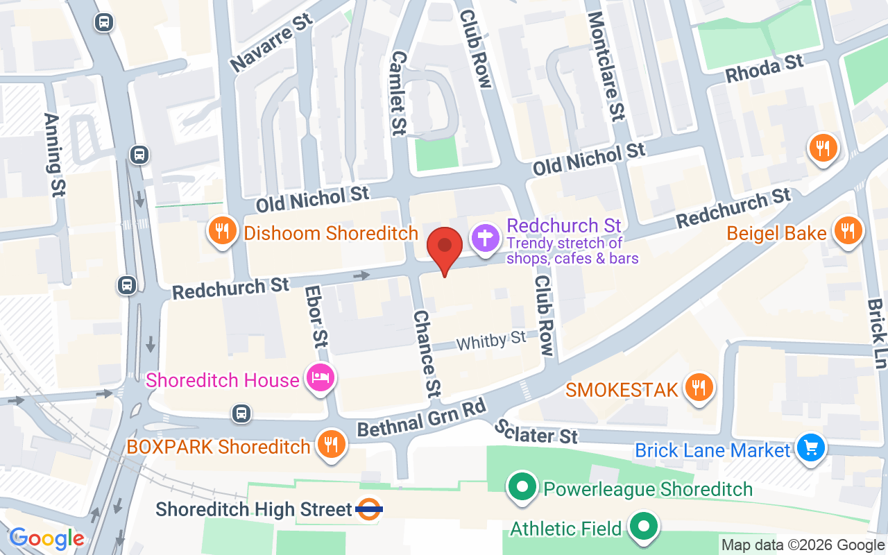 Map showing the location of Murdock London – Shoreditch