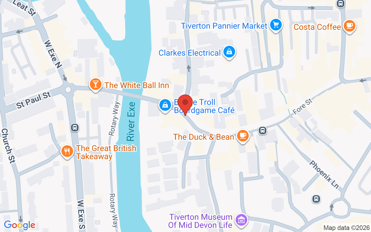 Map showing the location of Sarah Hodge – Tiverton