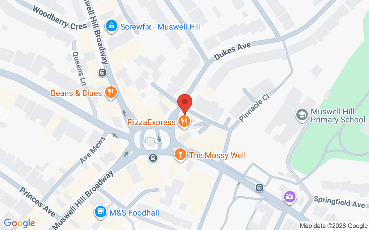 Map showing the location of Stonehills Hair Muswell Hill
