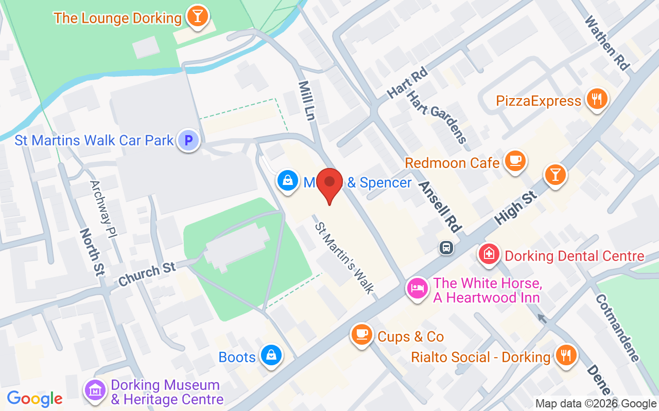 Map showing the location of UH Hair Dorking