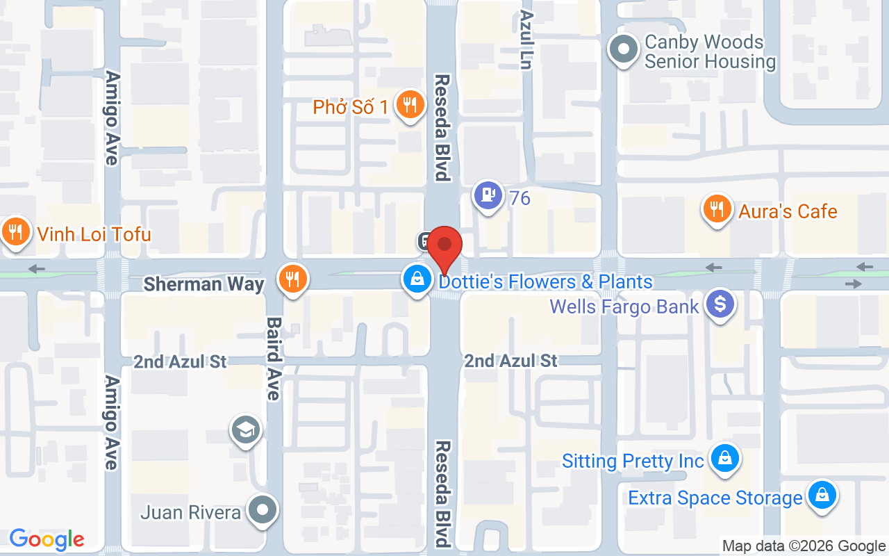 Map showing the location of 7012 Reseda Blvd Suite F