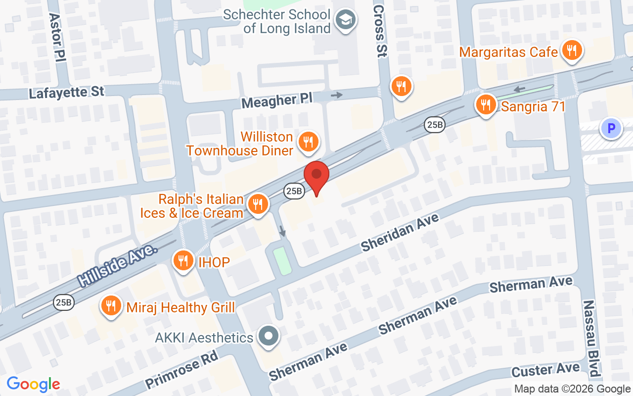 Map showing the location of Tomy B. Salon Long Island, 113 Hillside Avenue, Williston Park, New York, 11596