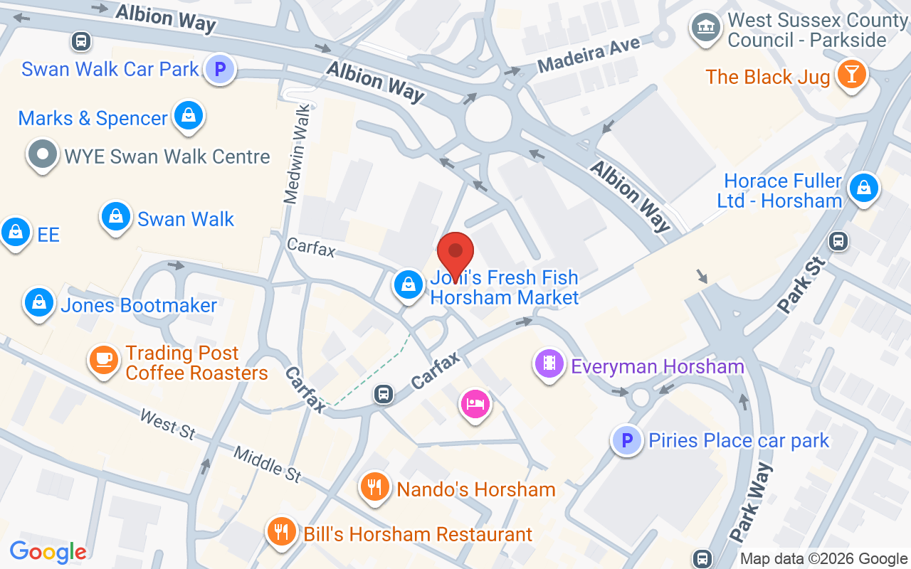 Map showing the location of James-Miller Hair Design ​- Horsham