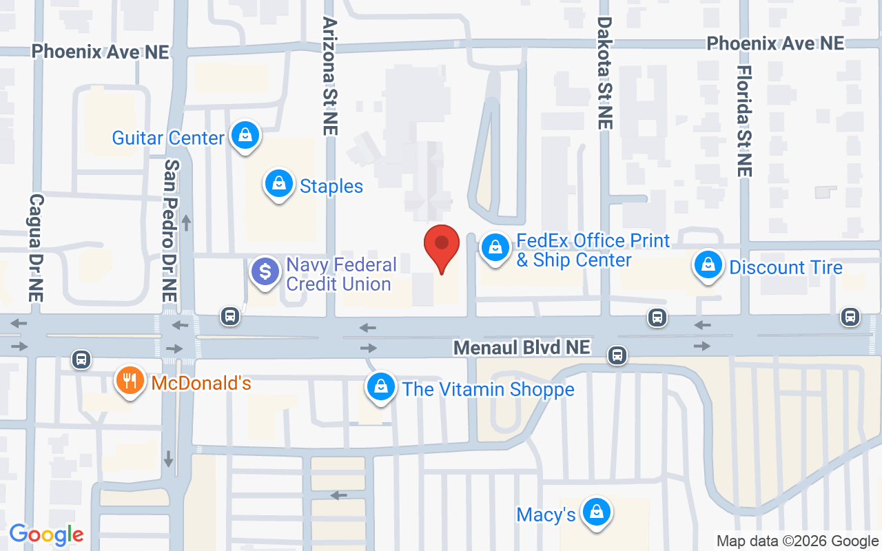 Map showing the location of Christopher James Hair+Skin, Albuquerque