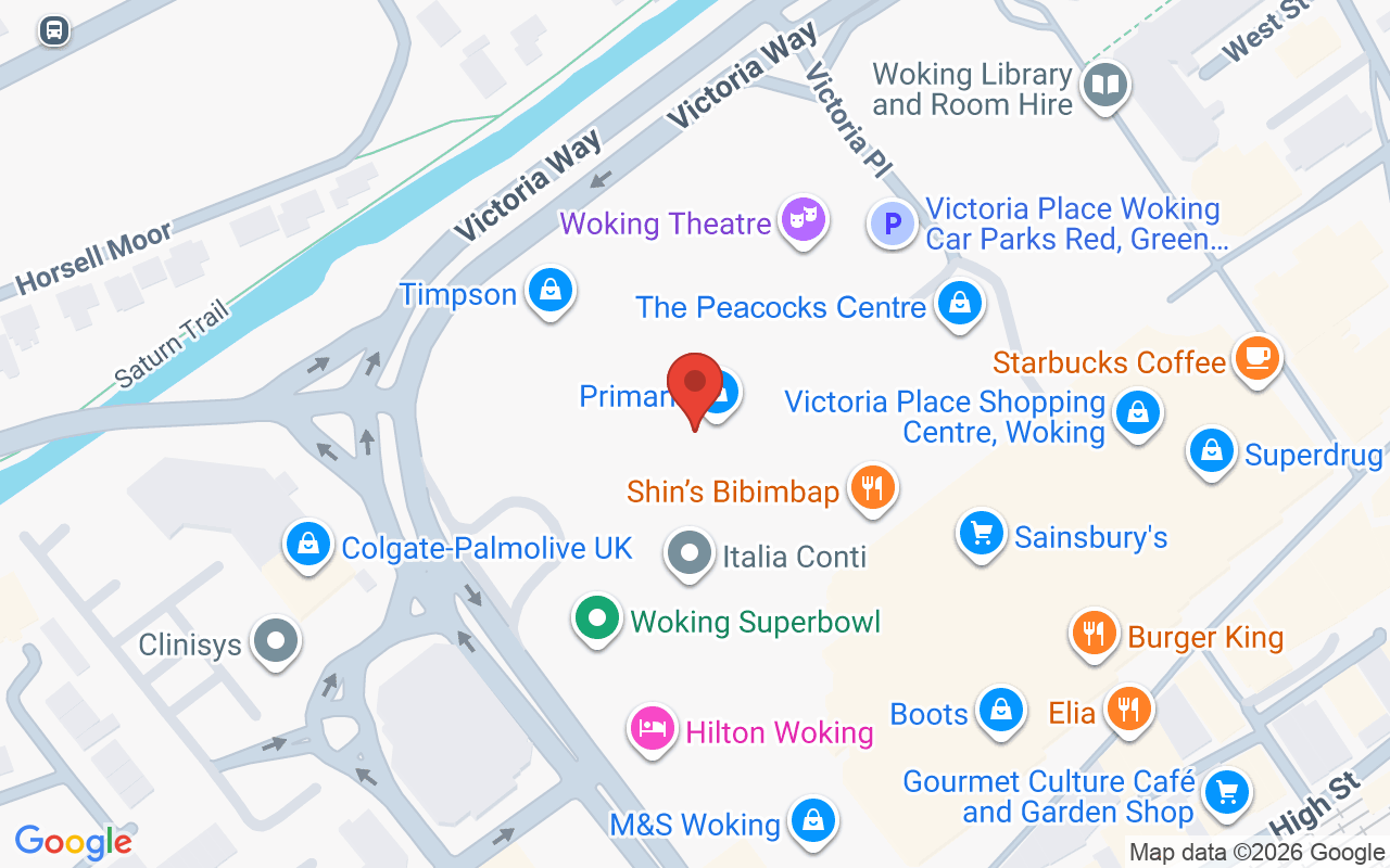 Map showing the location of Hair Lab Woking