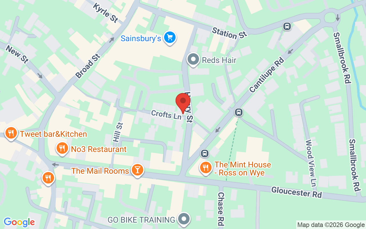 Map showing the location of Reds Hair Company, Ross on Wye