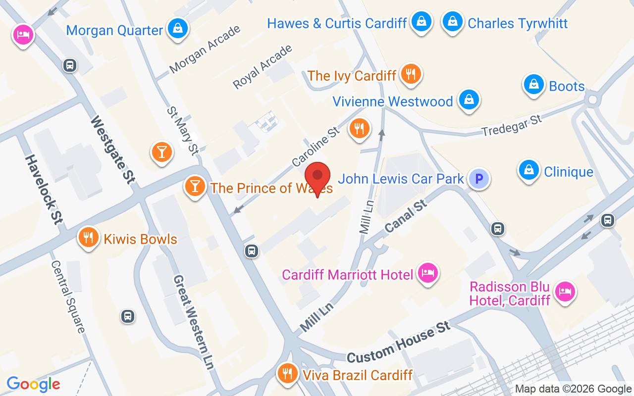 Map showing the location of Michelle Marshall Salon – Cardiff city centre