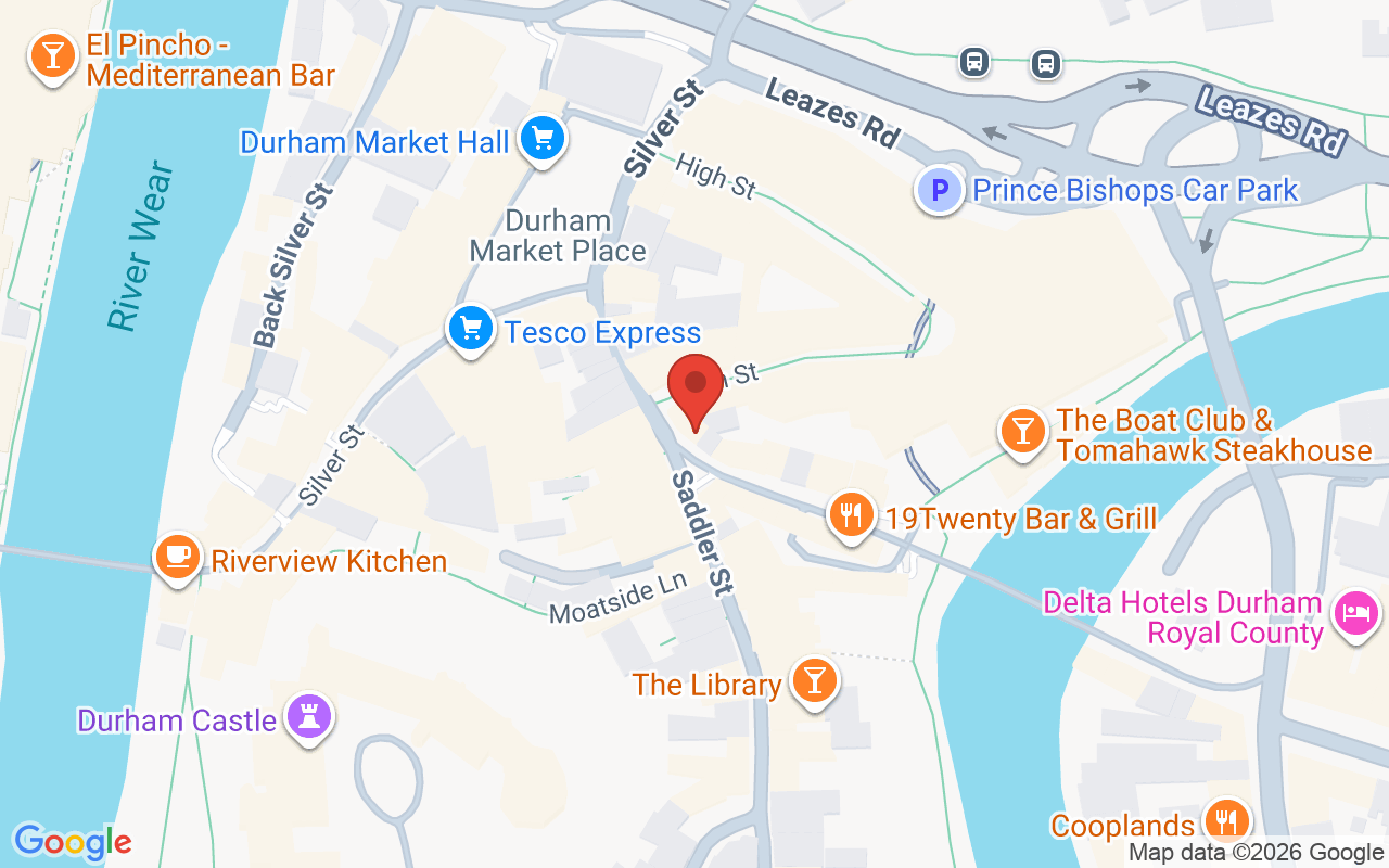 Map showing the location of Miracles Hair and Beauty, Durham
