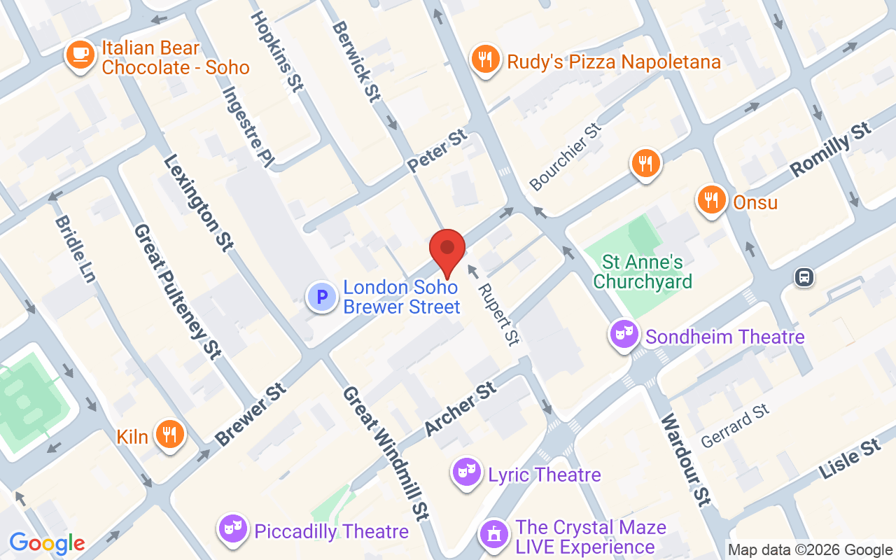 Map showing the location of Gusto Hairdressing Soho