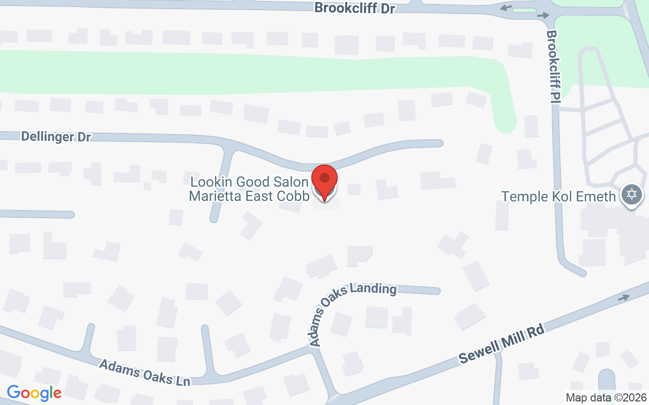 Map showing the location of Lookin’ Good Salon @ Marietta