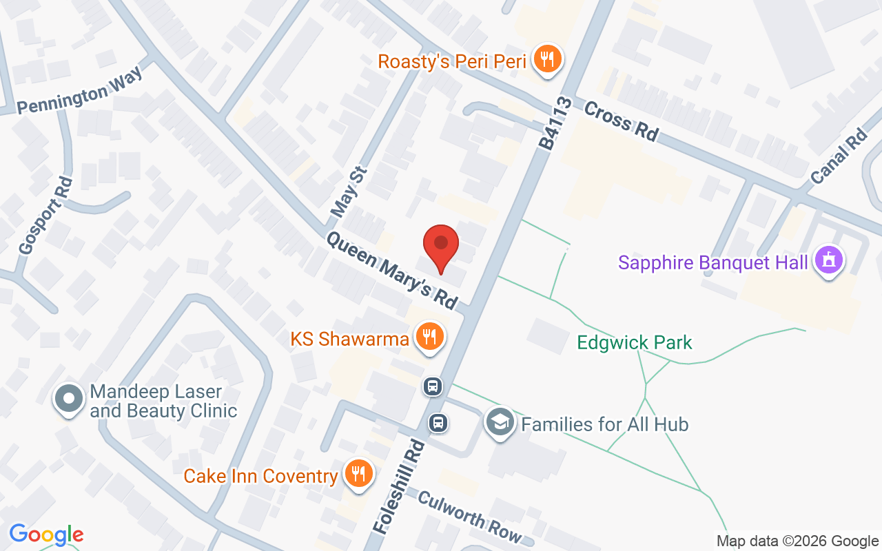 Map showing the location of Global Health and Beauty Clinic Coventry