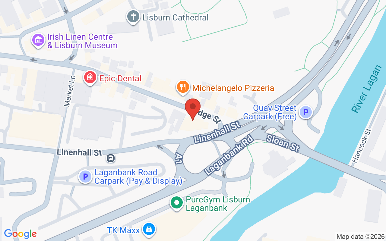Map showing the location of Natural Hair Company, Lisburn