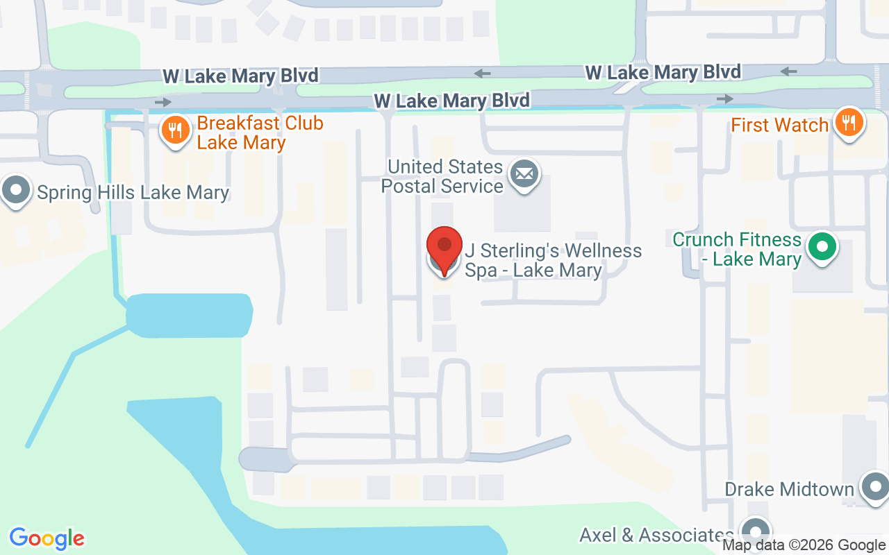 Map showing the location of J Sterling’s Massage and Facial Spa – Lake Mary