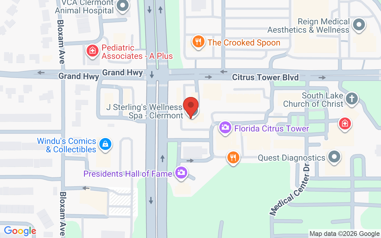 Map showing the location of J Sterling’s Massage and Facial Spa – Clermont