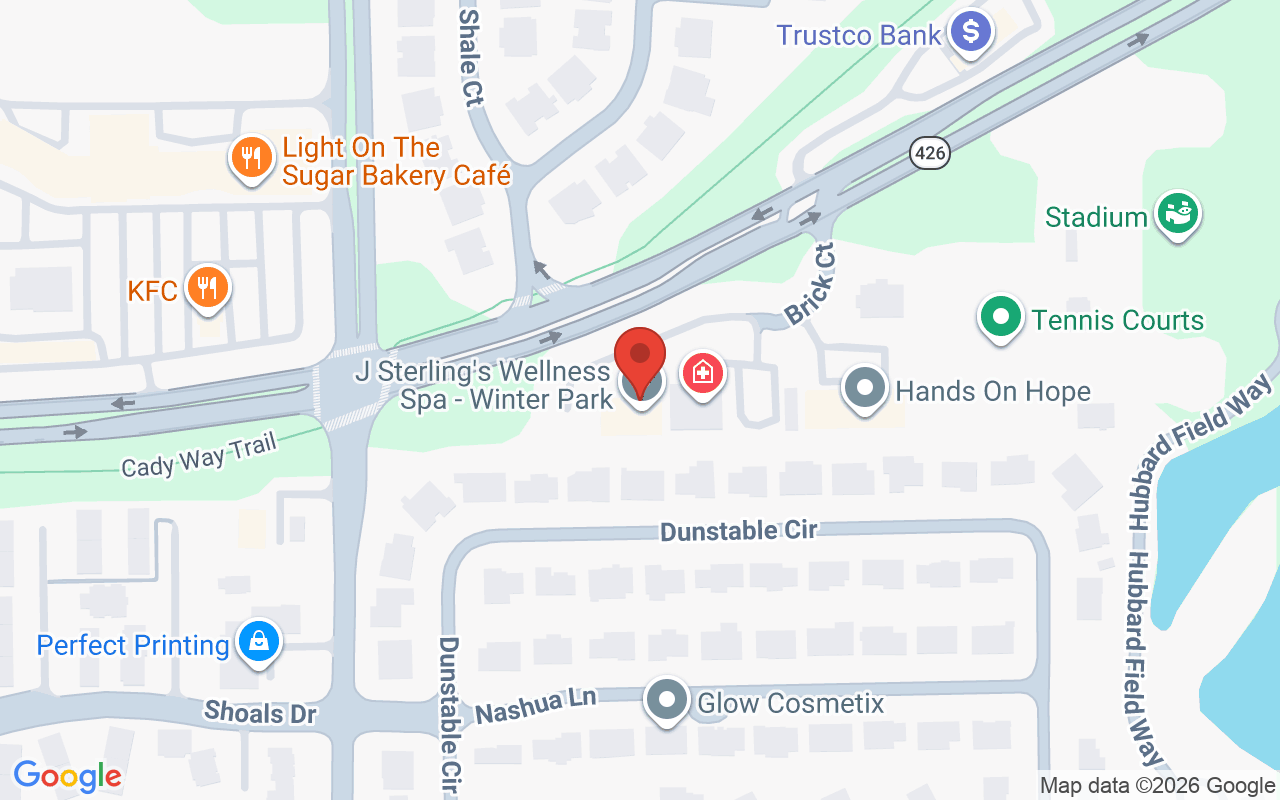 Map showing the location of J Sterling’s Massage and Facial Spa – Winter Park