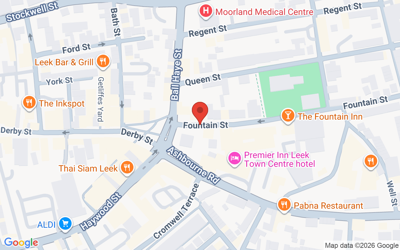 Map showing the location of Philip Lee Salon – Leek