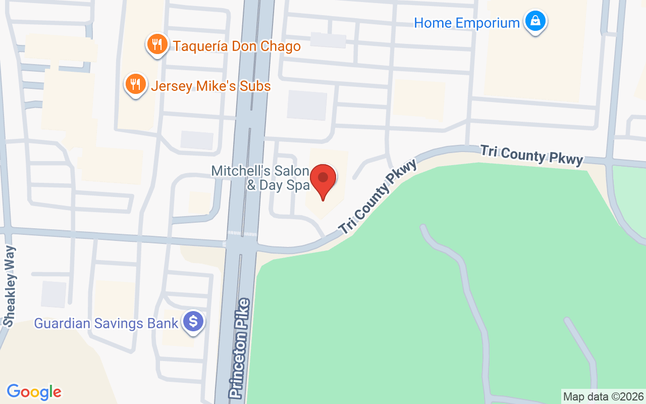 Map showing the location of Mitchells Salon & Day Spa, Princeton Pike