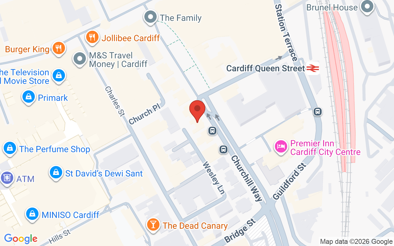 Map showing the location of Mwah Cardiff