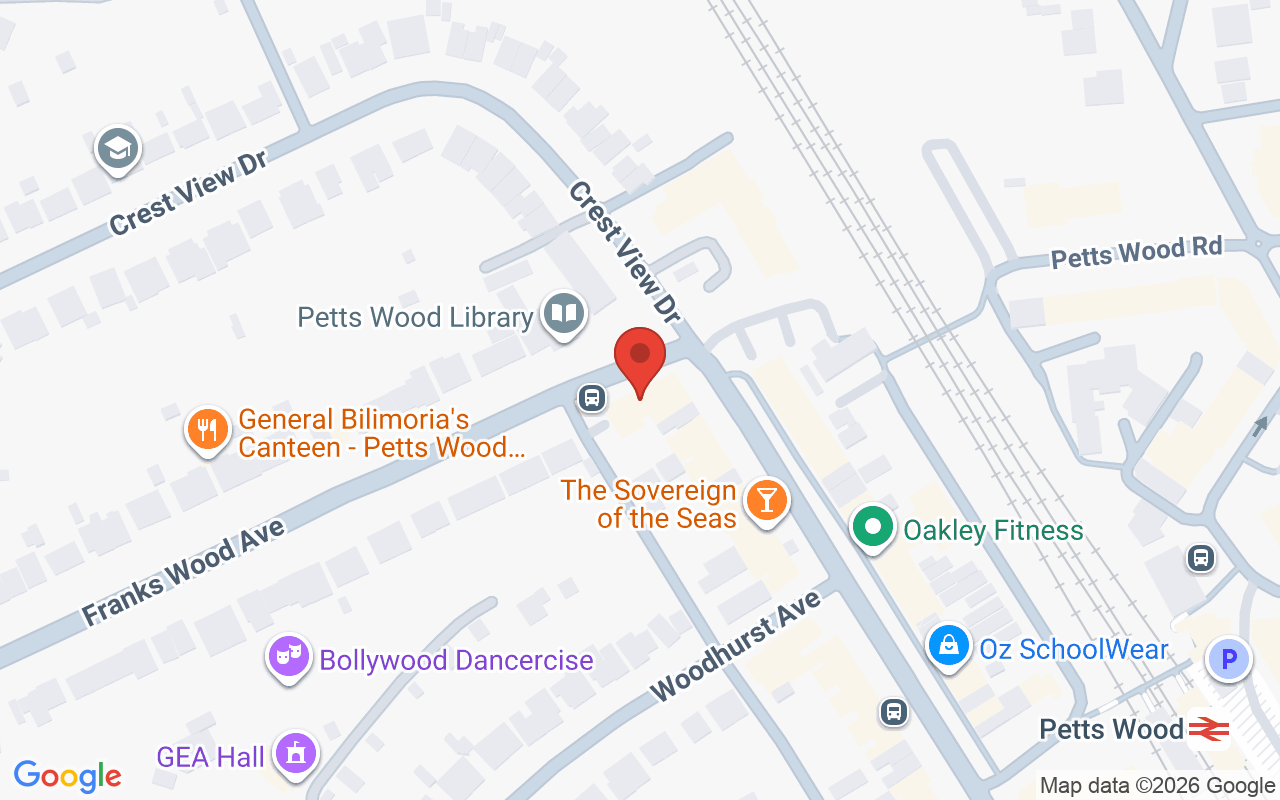 Map showing the location of Petts Wood Clinic