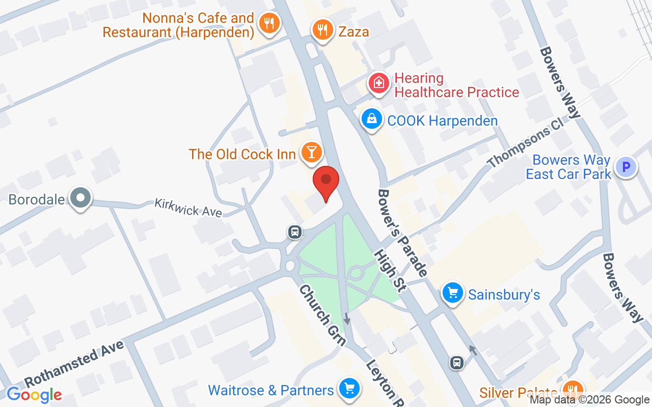 Map showing the location of Main Hair Gallery Harpenden
