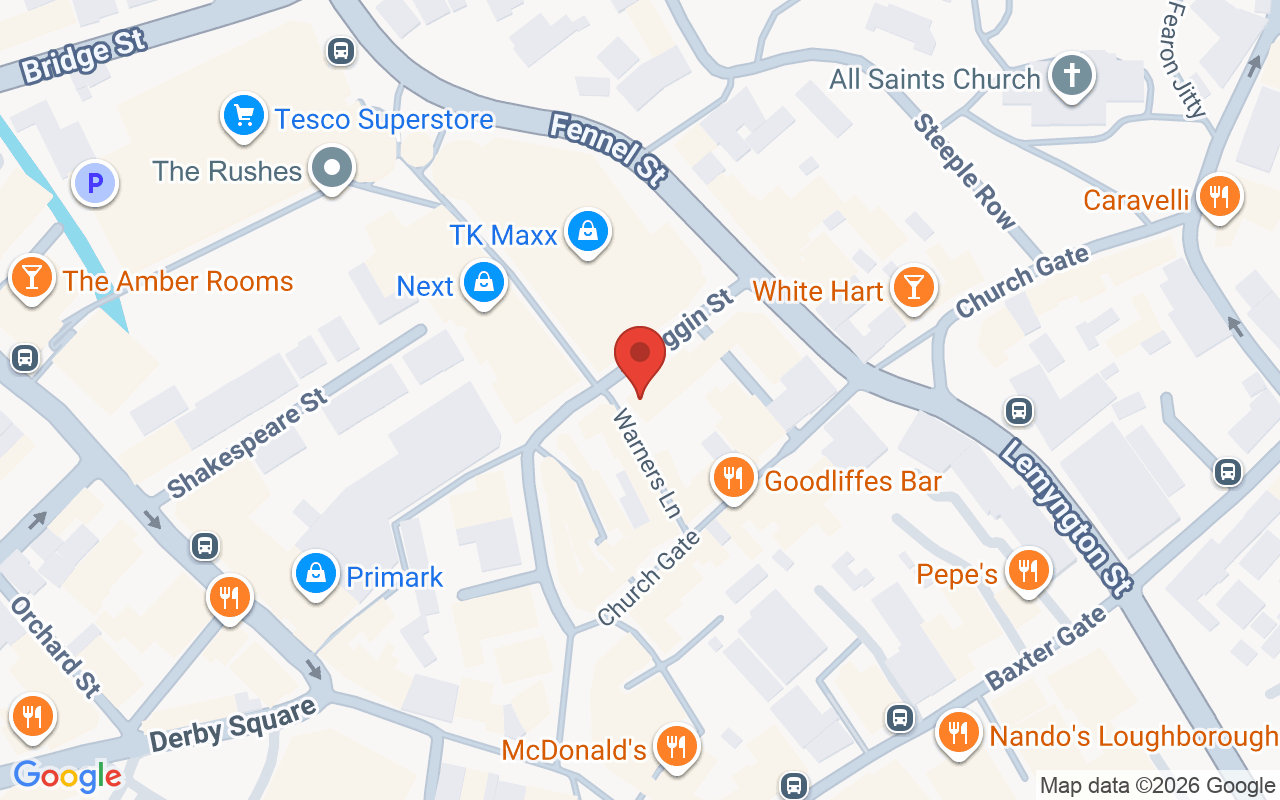 Map showing the location of The Cutting Company Loughborough