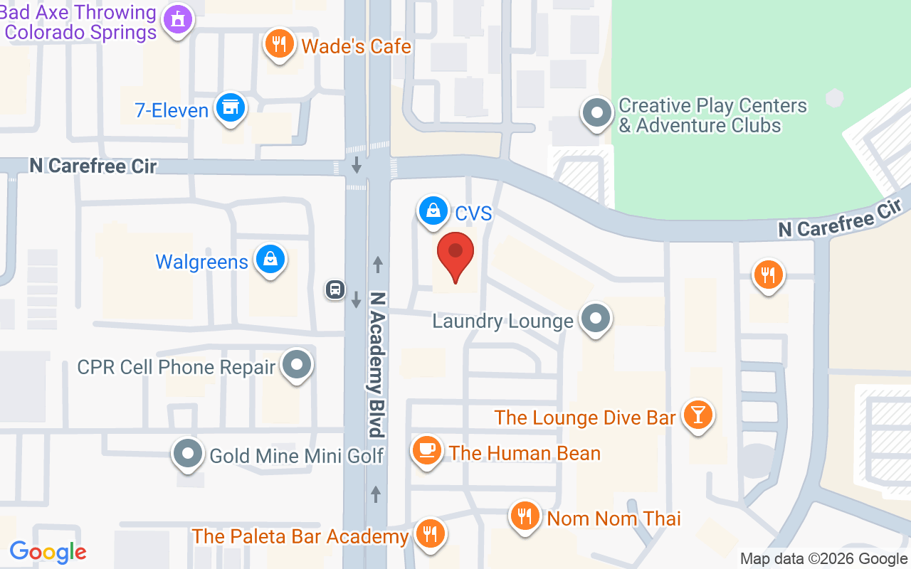 Map showing the location of Blow Beauty & Extensions Colorado Springs