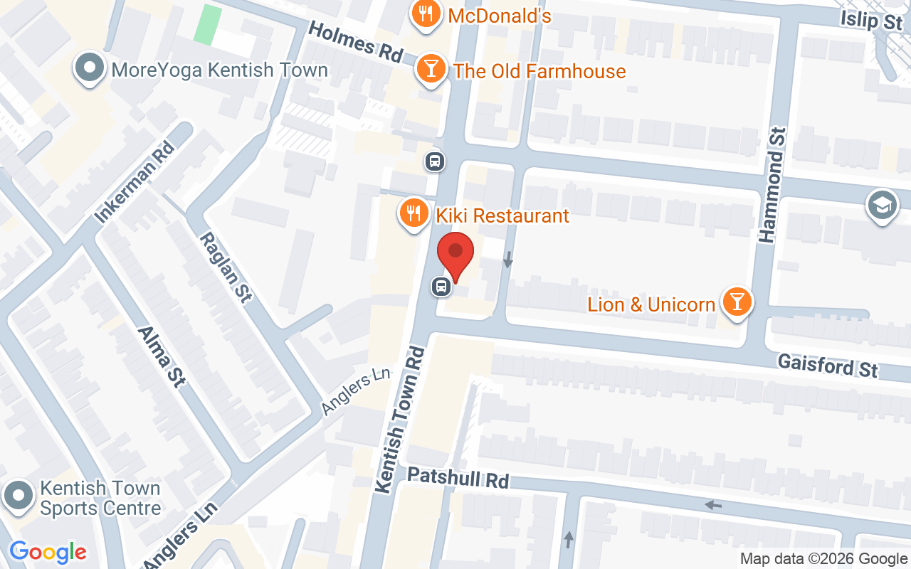 Map showing the location of Margaux salon Kentish town
