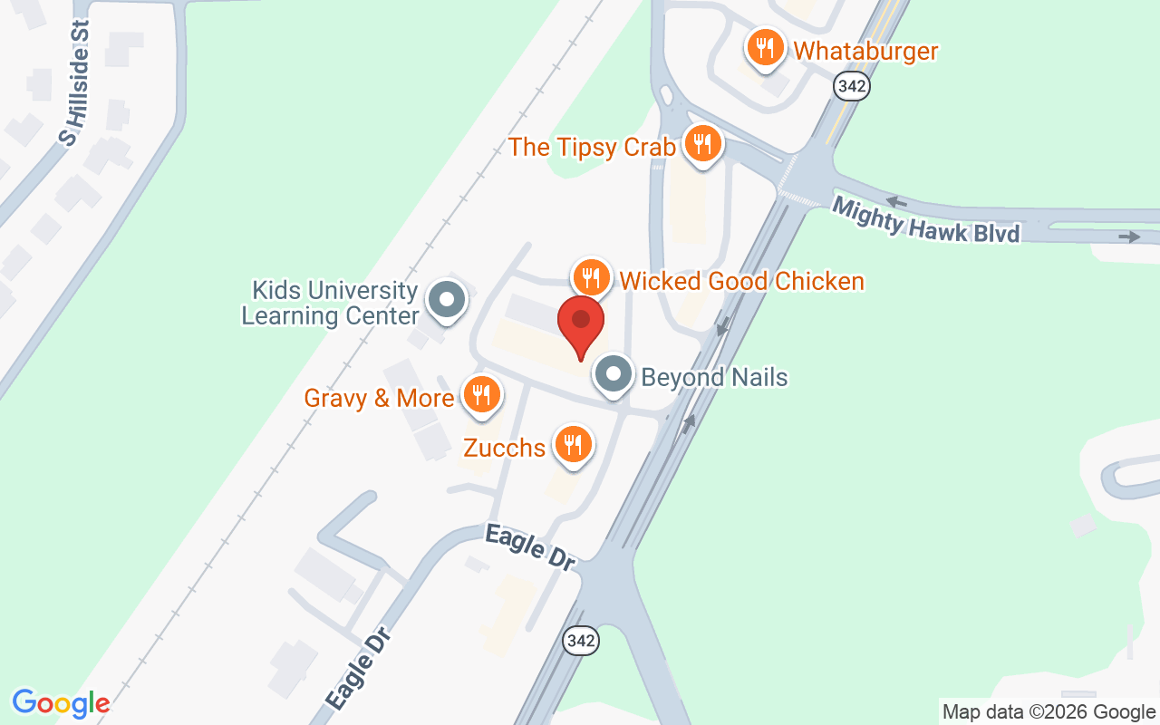 Map showing the location of HSG Healthy Hair Studios Red Oak