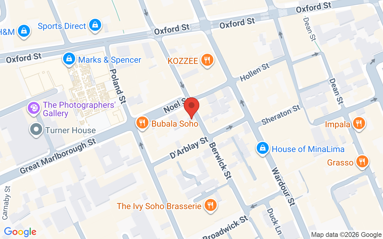 Map showing the location of Strip Hair Removal Experts in Soho, London