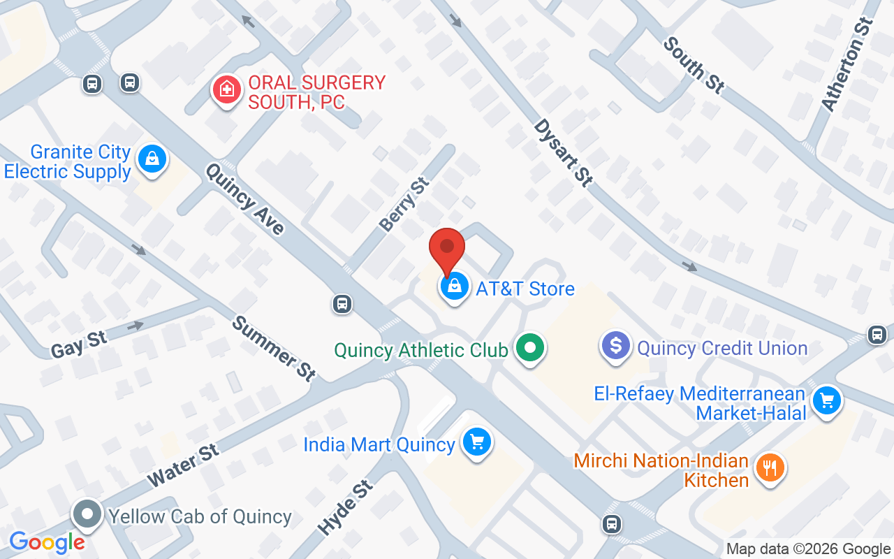 Map showing the location of 70 Quincy Ave. Quincy, MA 02169