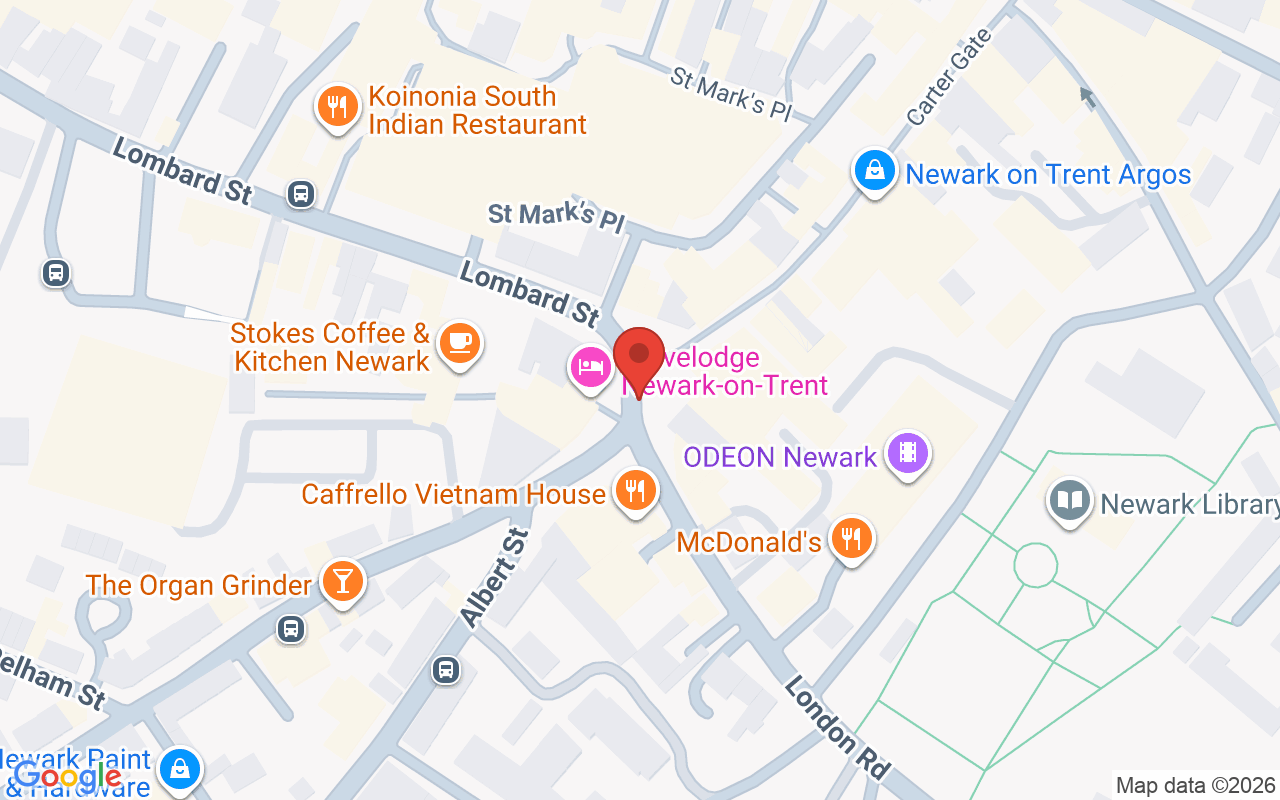 Map showing the location of Saks Newark Beauty	NG24 1TX