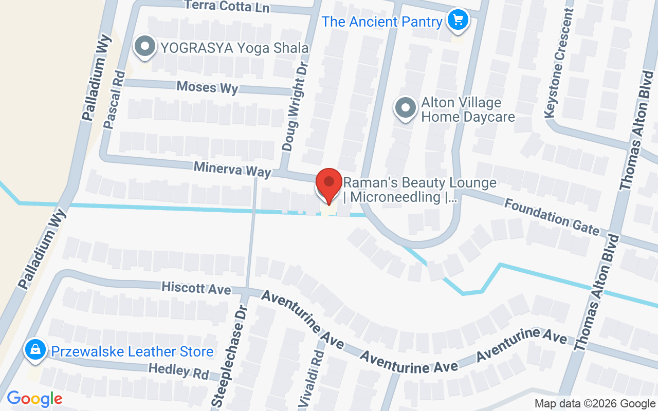 Map showing the location of Raman’s Beauty Lounge & 3326 Minerva Way, Burlington, ON L7M 0L6, Canada