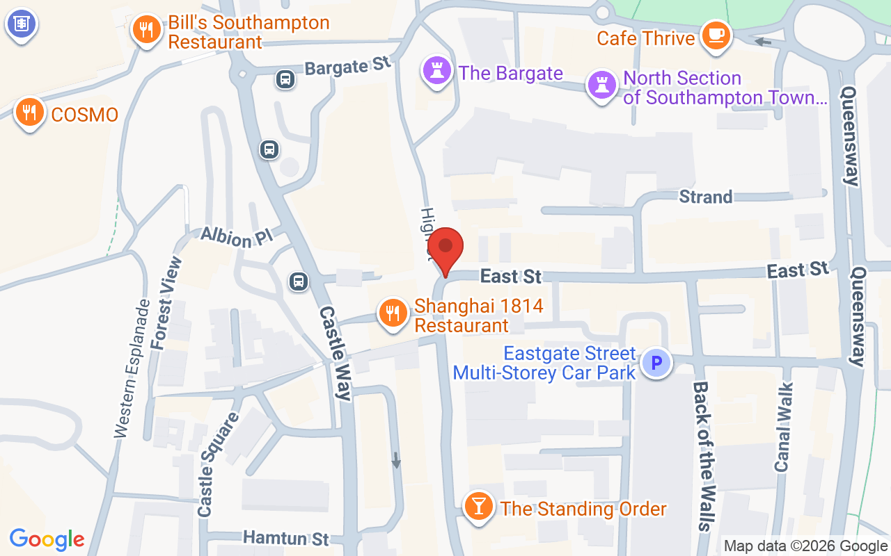 Map showing the location of Southampton Cryotherapy Experts