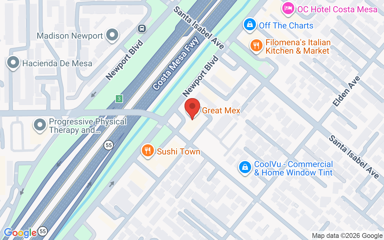 Map showing the location of Beauty Studios OC
