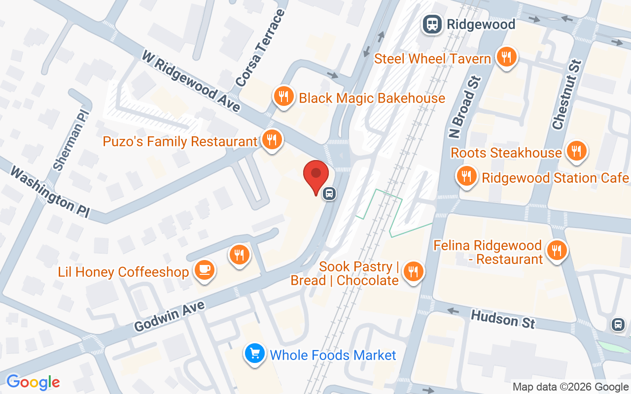 Map showing the location of The Light Room Salon Ridgewood NJ