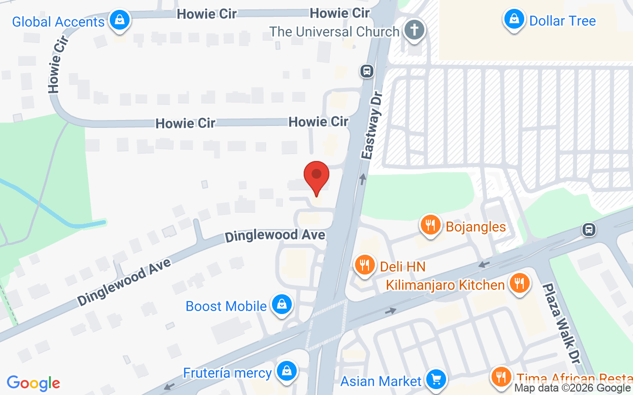 Map showing the location of Benay Hair Braiding, Charlotte, NC