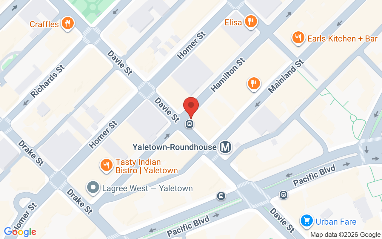 Map showing the location of Pink Lime Salon & Spa, Vancouver, BC