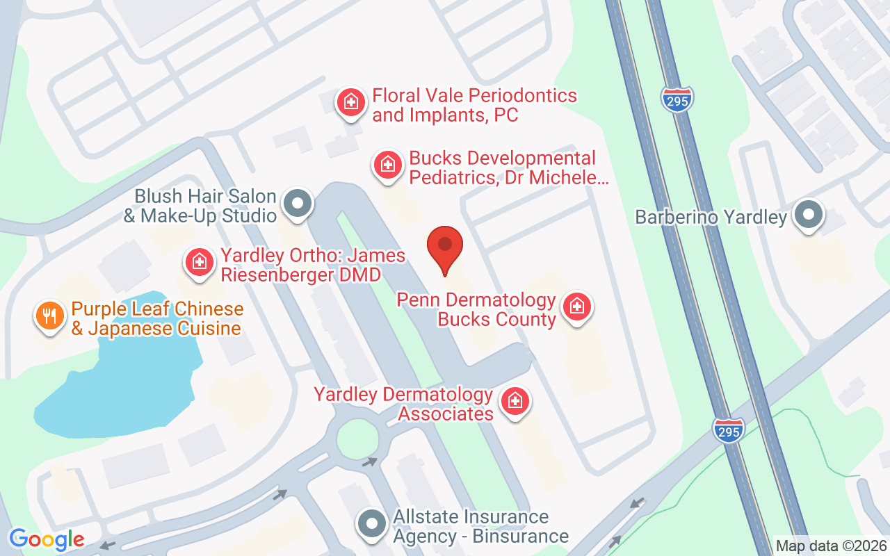 Map showing the location of Hello Beautiful Day Spa Yardley, PA
